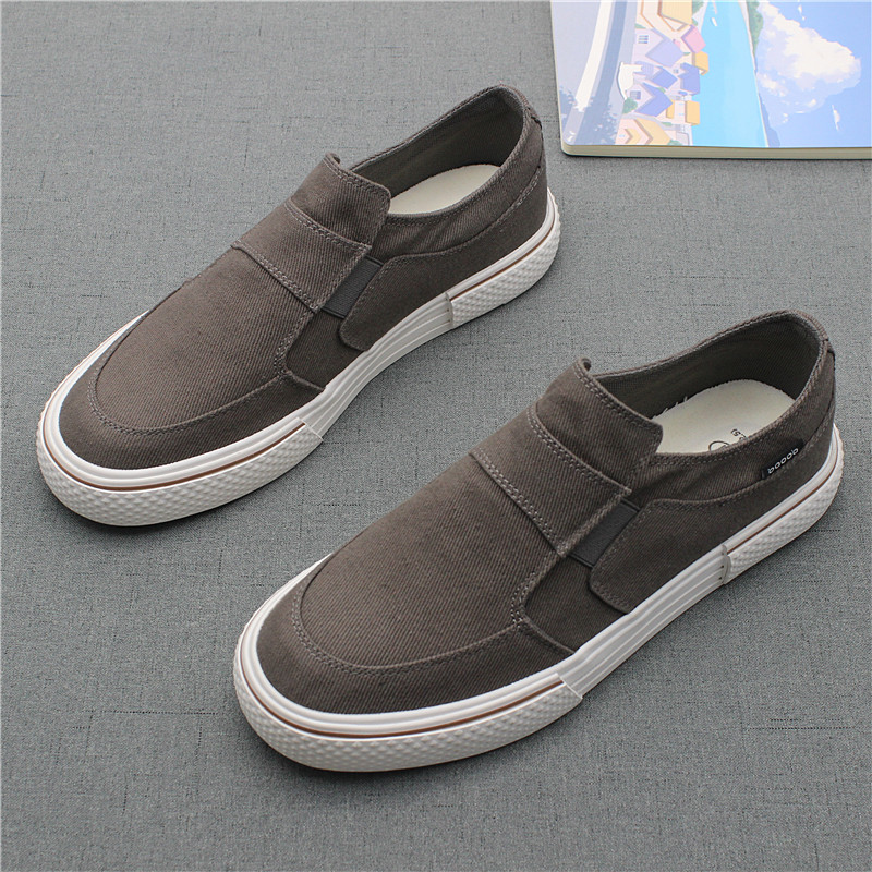 帆布鞋男士低帮一脚蹬新款透气百搭舒适轻便软底休闲套脚板鞋男款