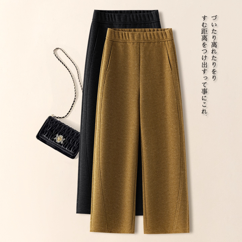 高级感芥末黄羊毛弯刀裤女秋冬季2025九分裤毛呢小个子显瘦阔腿裤