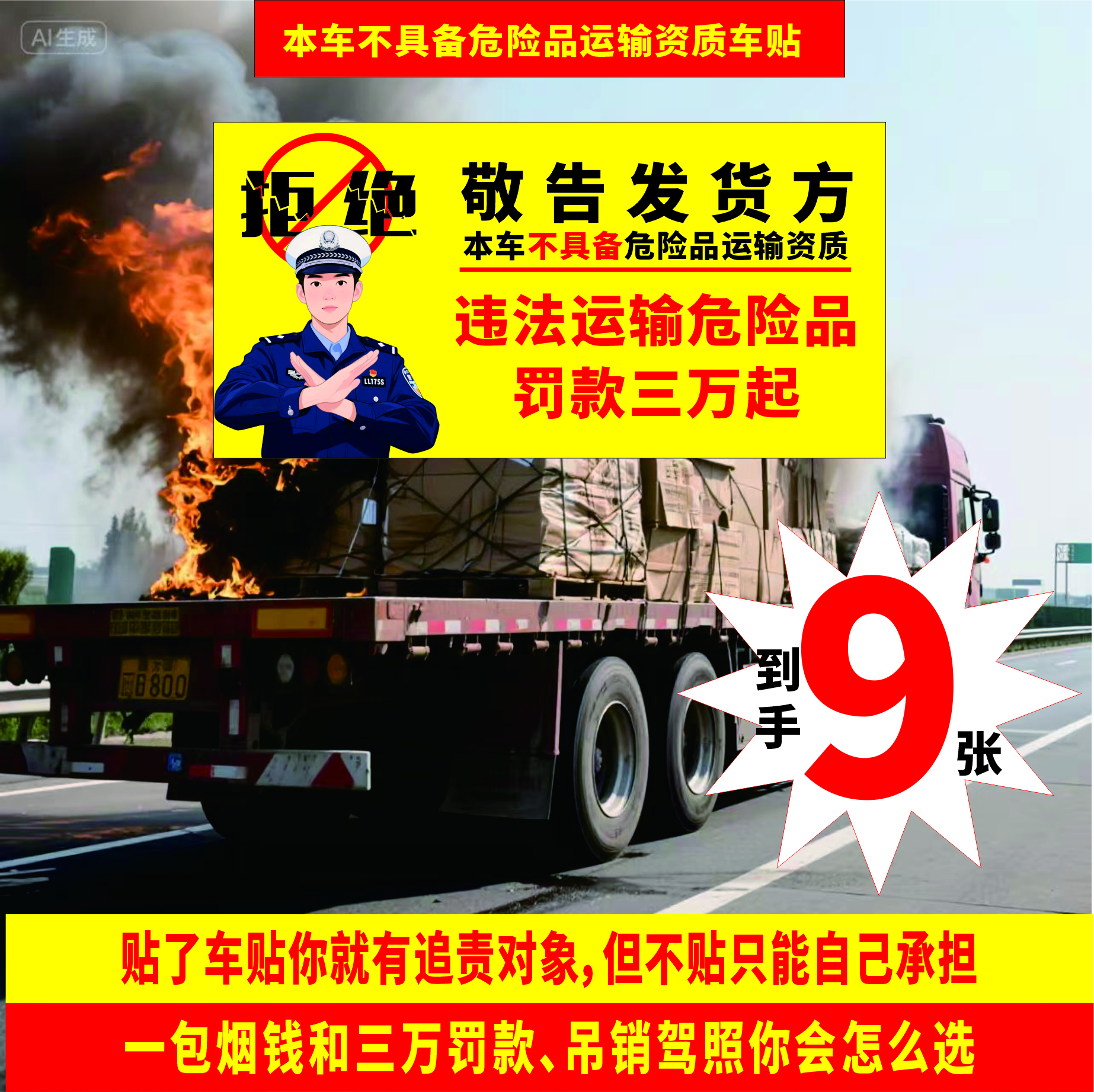 9张货拉拉个性不拉本车禁止拒绝运输危险品警示车贴贴纸警示车贴