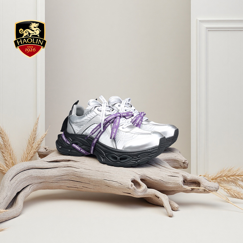 豪麟名鞋迪嘉女鞋银核风暴时尚老爹鞋牛皮革+织物DJJGA52WX023