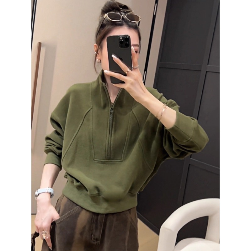 松弛感慵懒宽松显瘦半拉链立领卫衣女秋冬款休闲加厚保暖内搭上衣