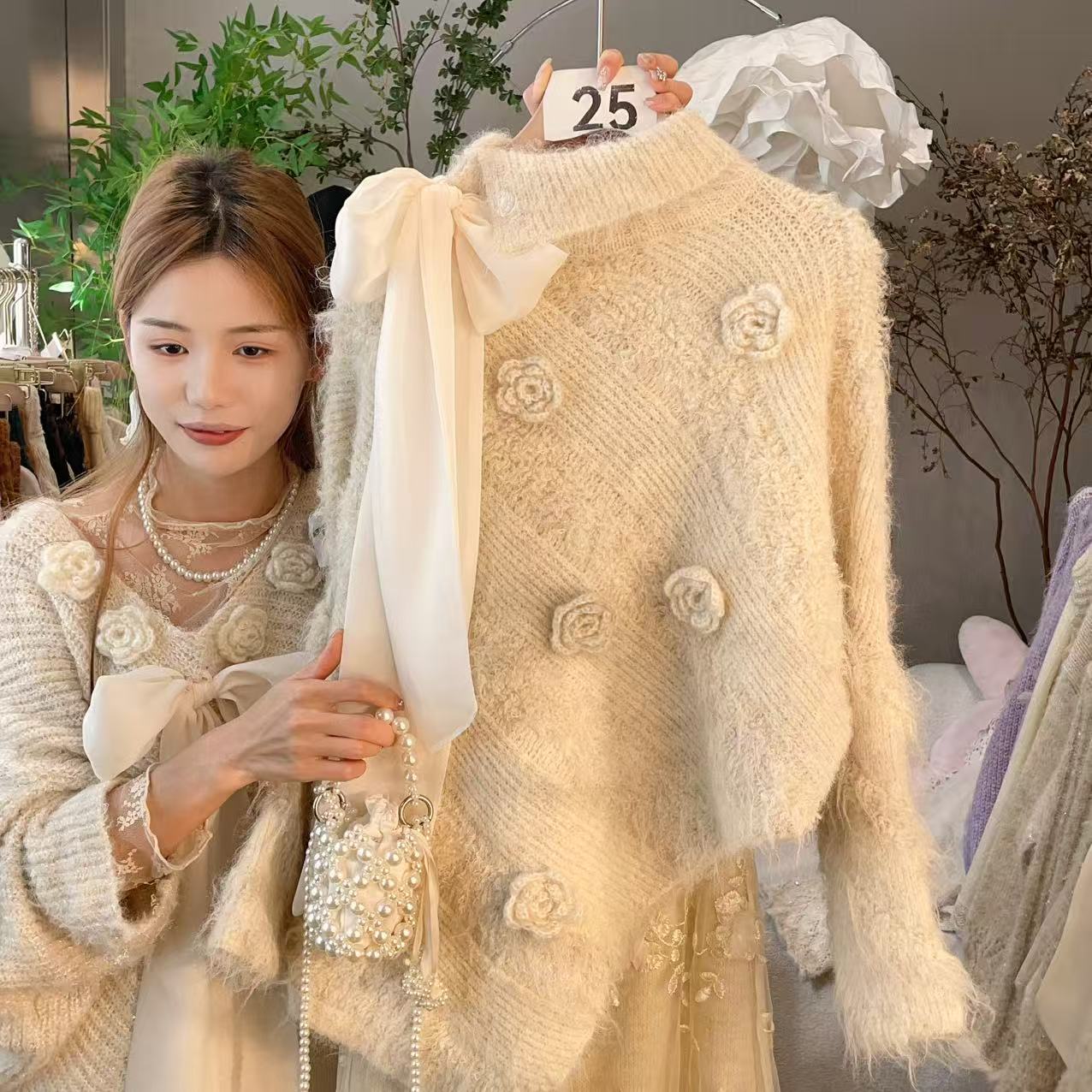 【冰冰】秋冬新款纯色小众温柔针织衫女设计师款慵懒显瘦针织上衣