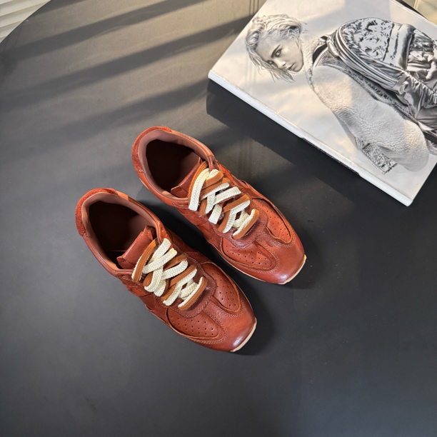 EM2025秋冬新款水洗马皮轻薄复古老钱风德训鞋防滑厚底系带休闲鞋