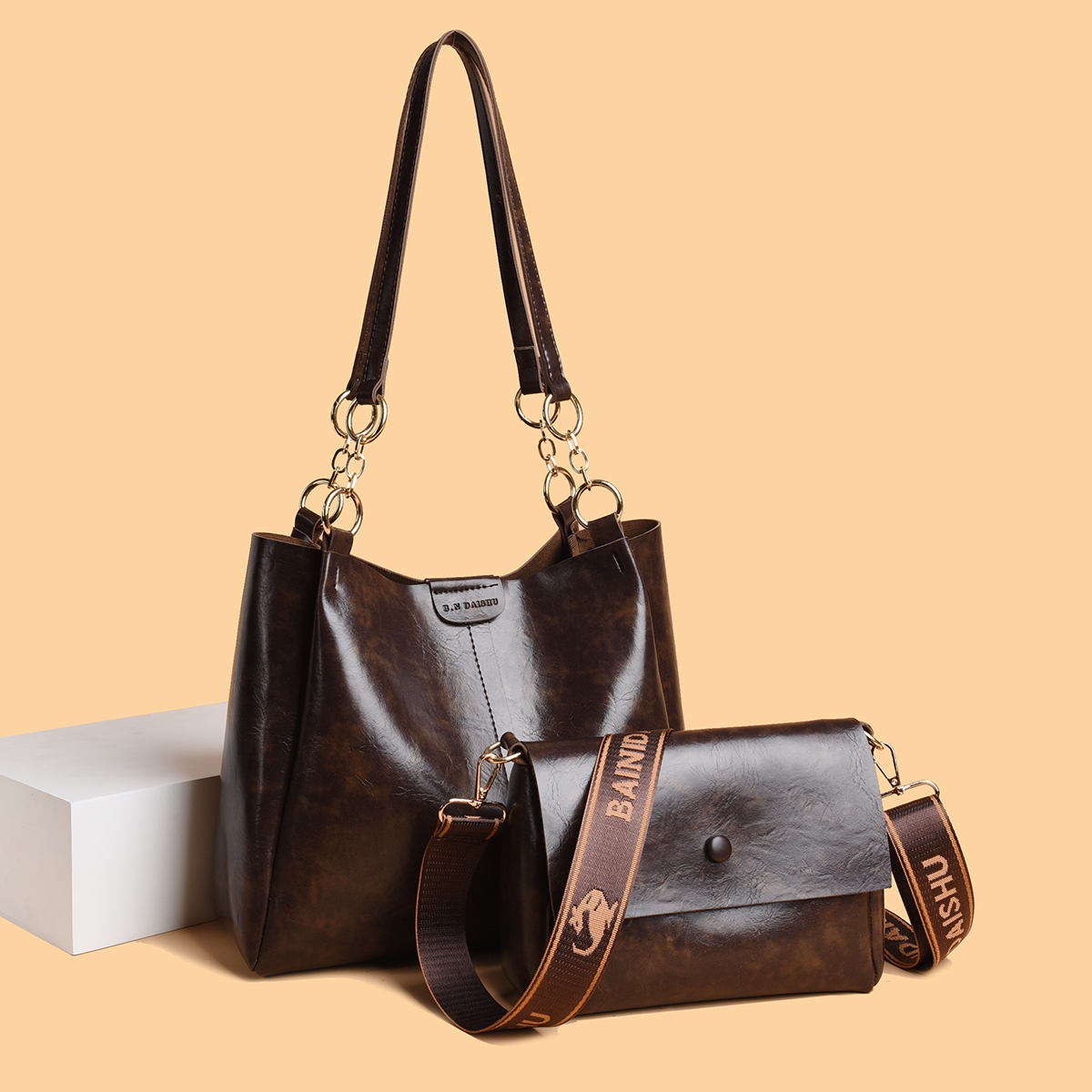 【T】新款时尚轻奢百搭潮流女士单肩斜挎包8447咖色