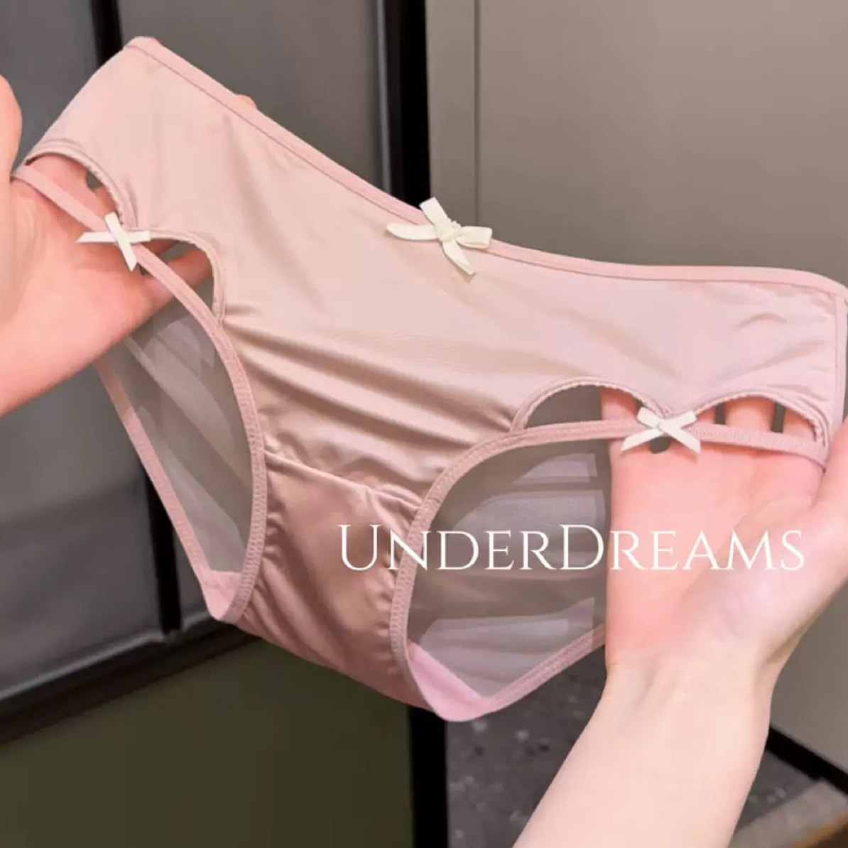 法式高级缎面软纱内裤女蝴蝶结中腰三角裤
