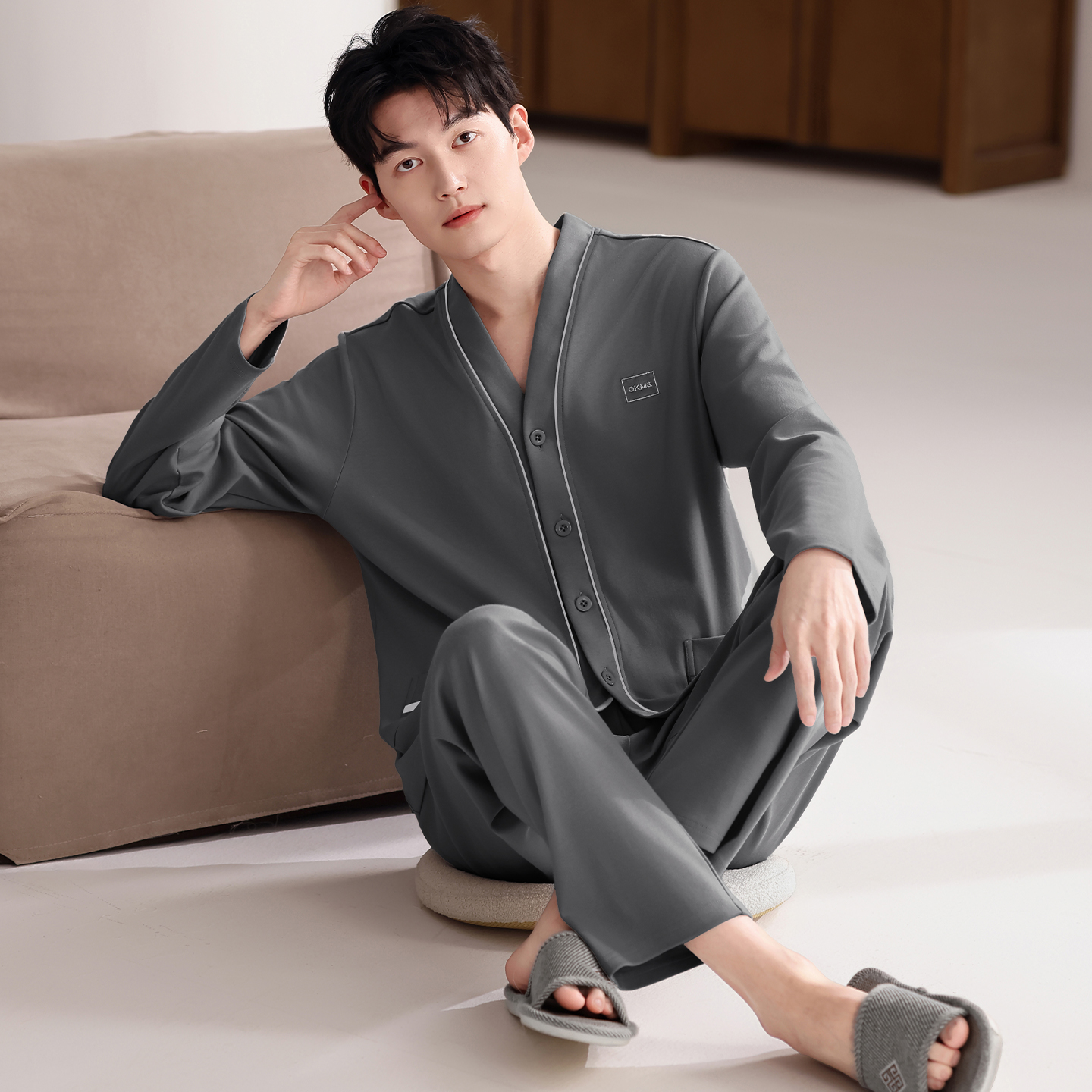 100%纯棉睡衣男士秋冬薄款2025新款爸爸家居服套装男款春秋款外穿