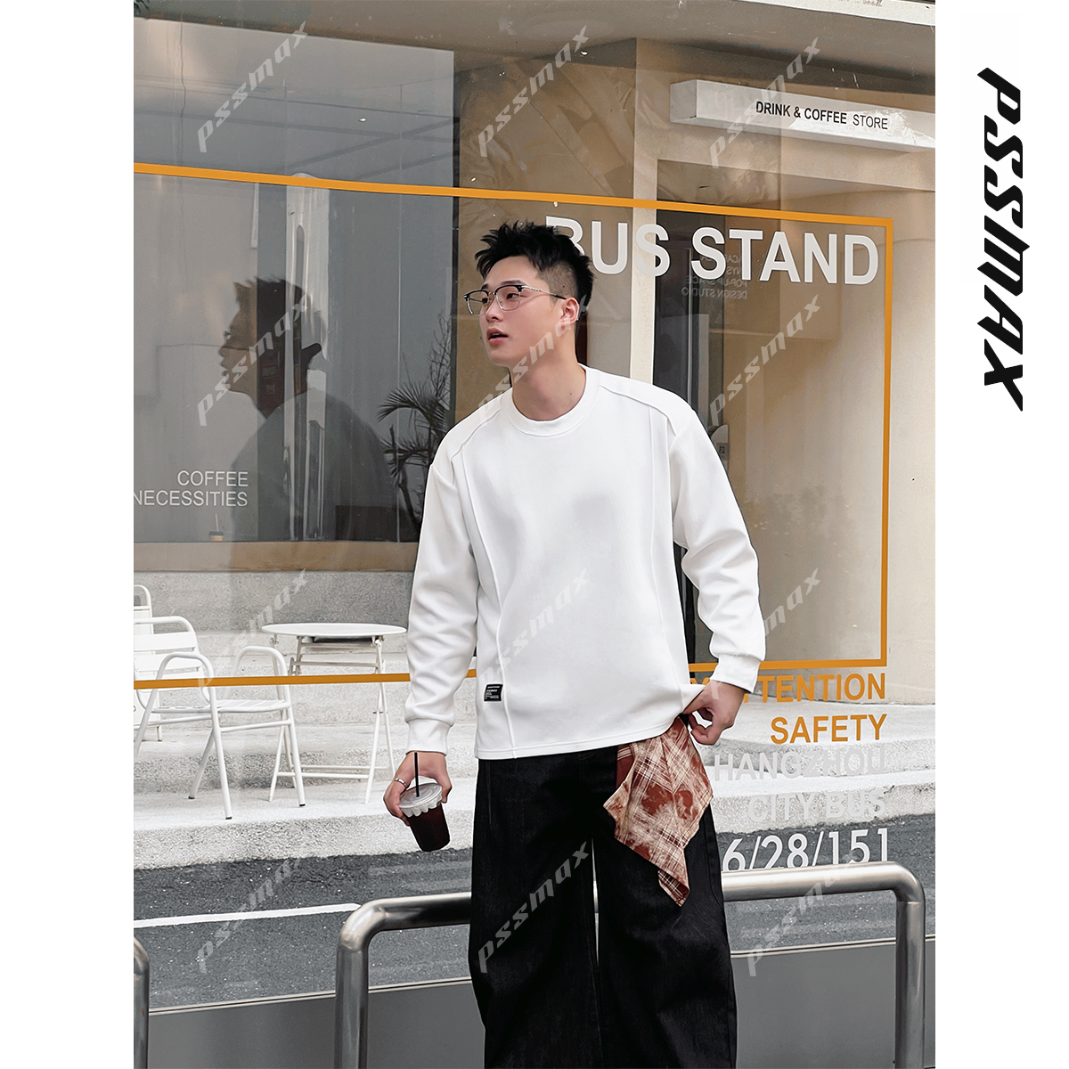 【现货】胖俗俗pssmax【立体解构线条】2025秋冬拼接圆领宽松休闲卫衣