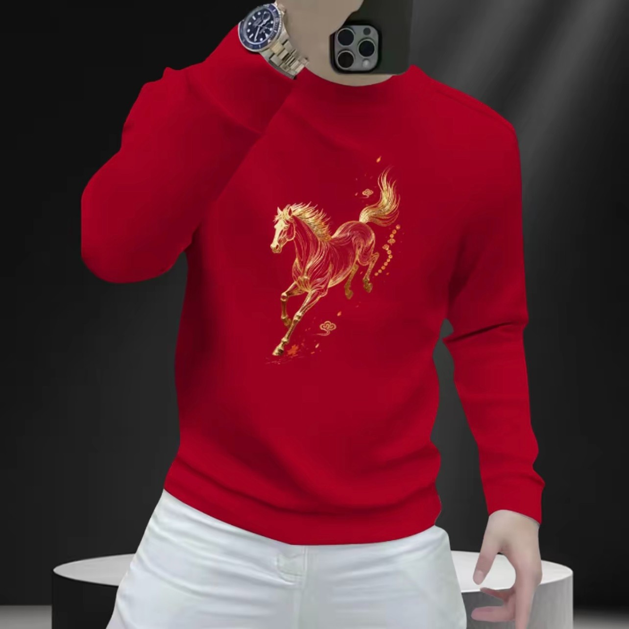 个性潮流重磅圆领卫衣痞帅街头修身休闲秋季印花时尚男士潮流卫衣