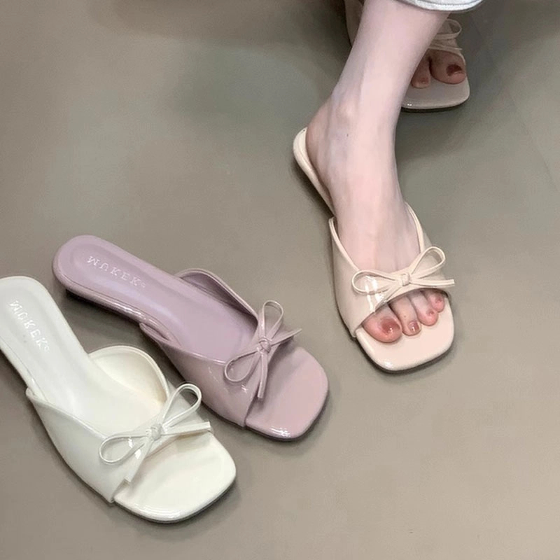 法式绝美蝴蝶结露趾一字凉鞋女2025夏季新款外穿配裙子高跟凉拖鞋