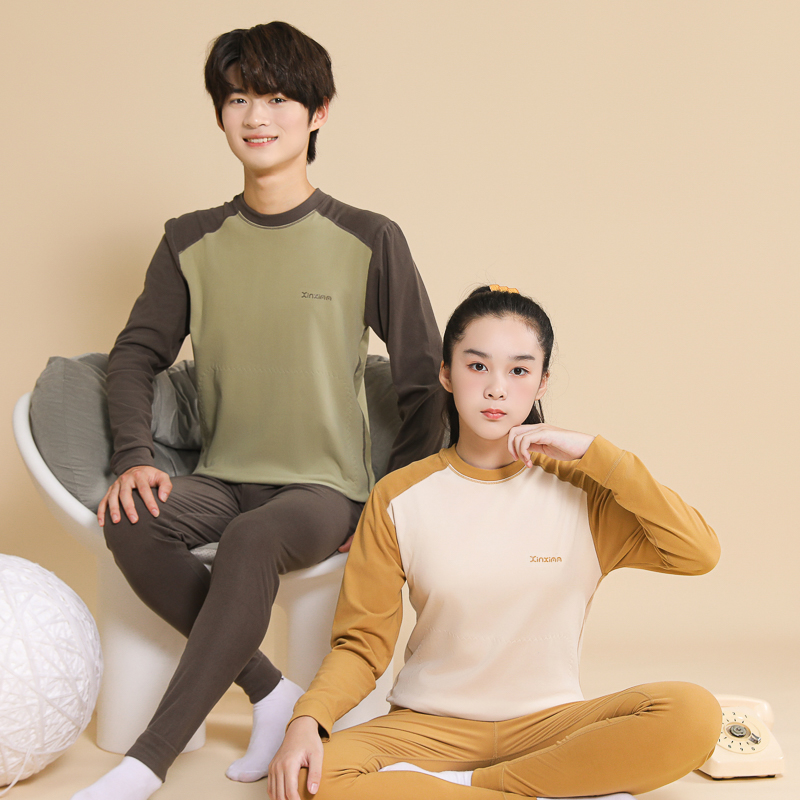 青少年保暖内衣套装贴片男童女童加绒秋衣秋裤中大童秋冬加厚睡衣