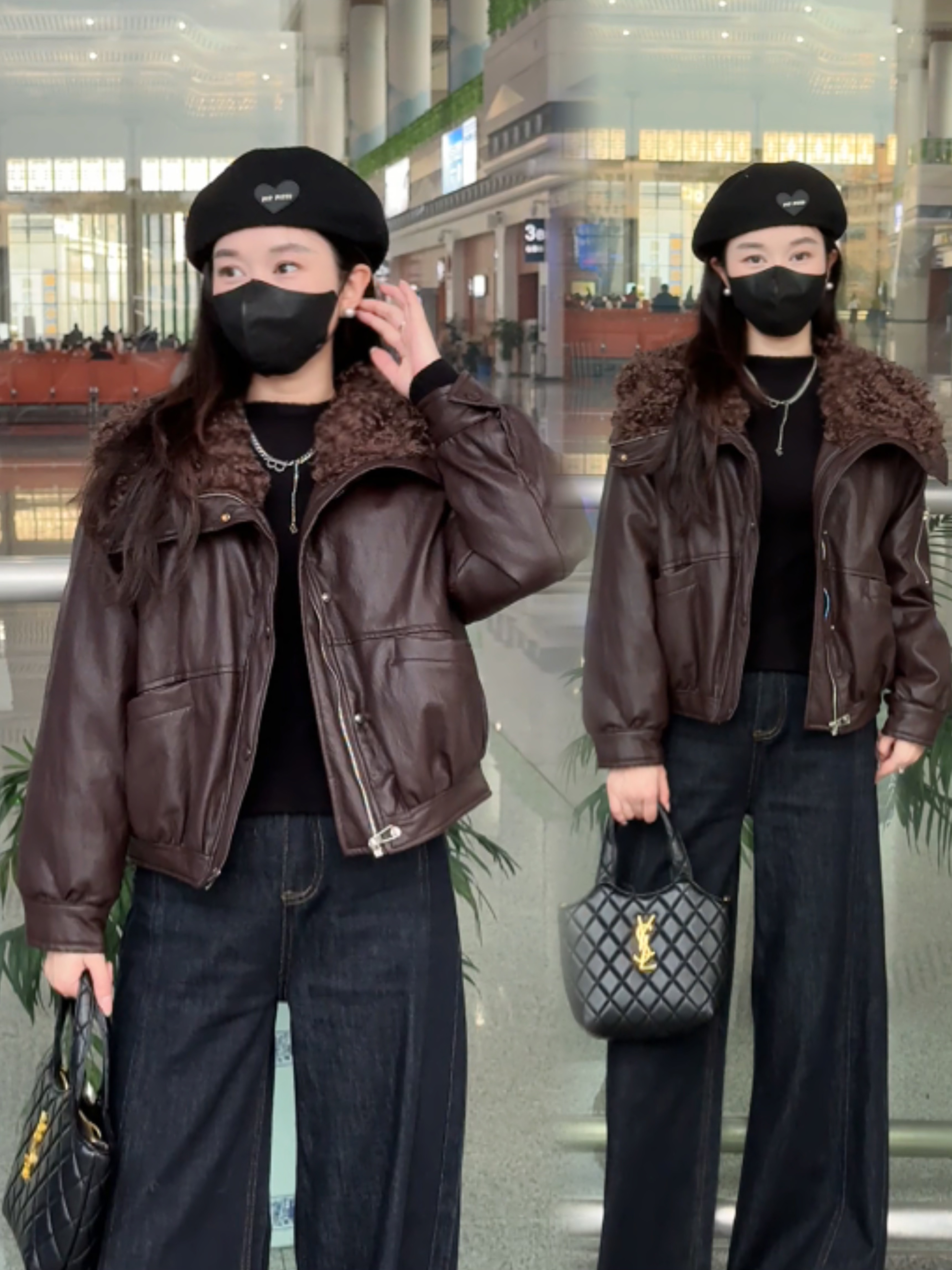 毛毛领羽绒宽松型显瘦冬季时尚厚款翻领皮衣韩版羽绒服