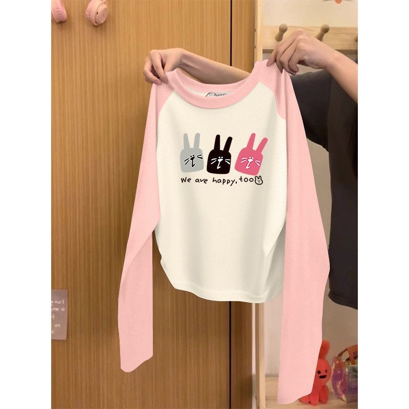 女童长袖T恤秋装插肩抽绳上衣服2025新款洋气时髦内搭打底衫春秋