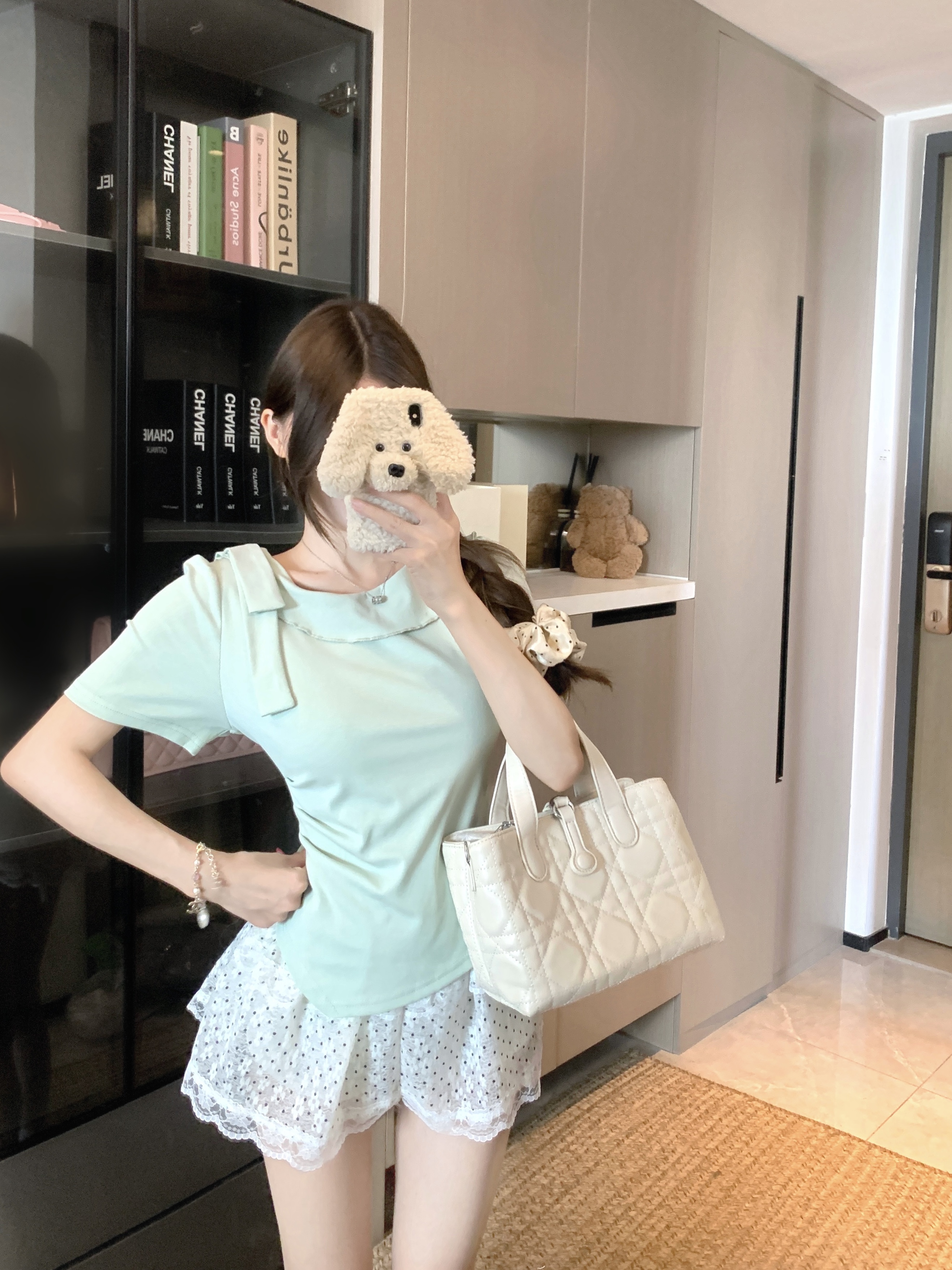 长2025夏季新款胖mm大码不规则蝴蝶结T恤女纯欲修身显瘦上衣80095