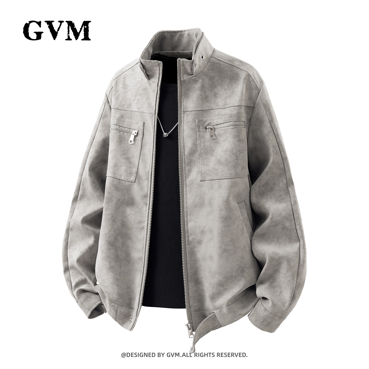 雾面扎染皮夹克男款秋季美式复古休闲高级感痞帅机车皮衣外套女