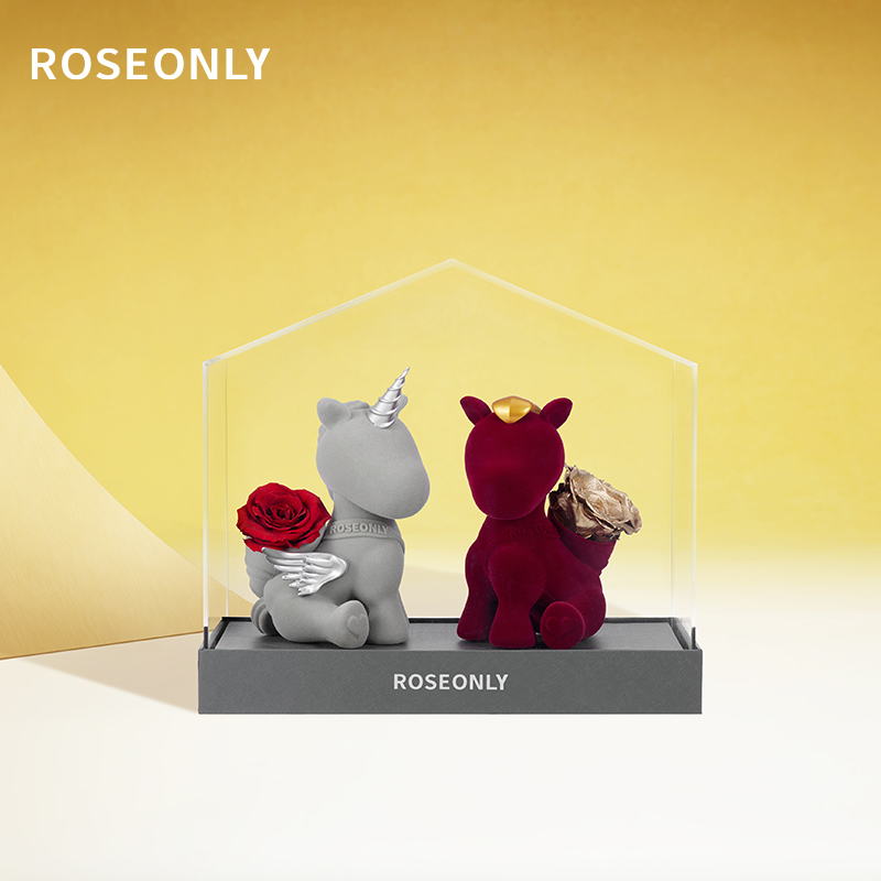 ROSEONLY诺誓心意熊爱之屋公仔永生花玫瑰花送女友