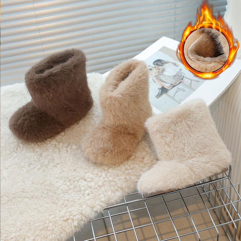 时髦儿童雪地靴2025冬季新款女童加绒保暖棉靴男童高帮宝宝毛毛鞋