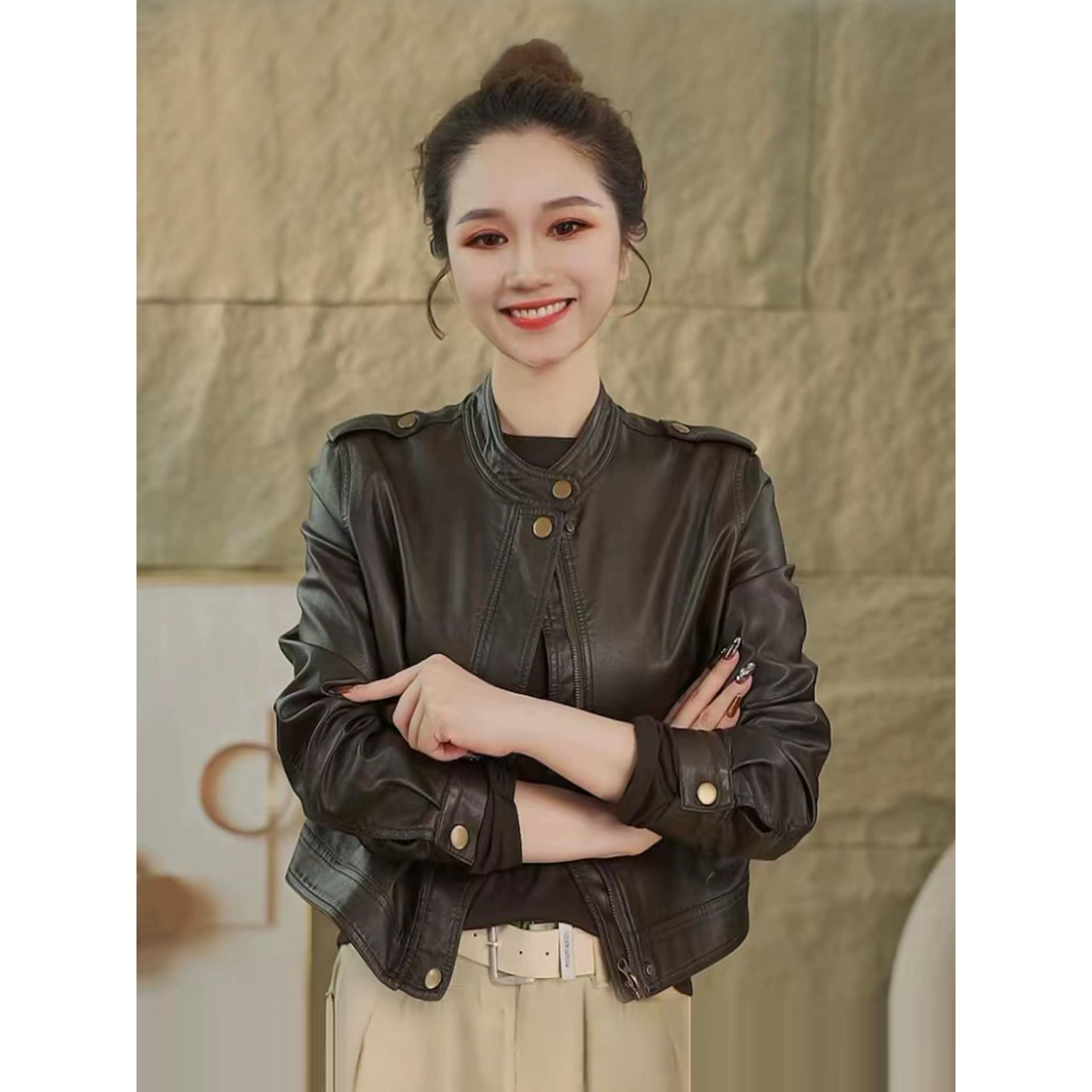 时尚短款皮衣外套女2025秋季新款百搭减龄小个子高腰皮夹克上衣
