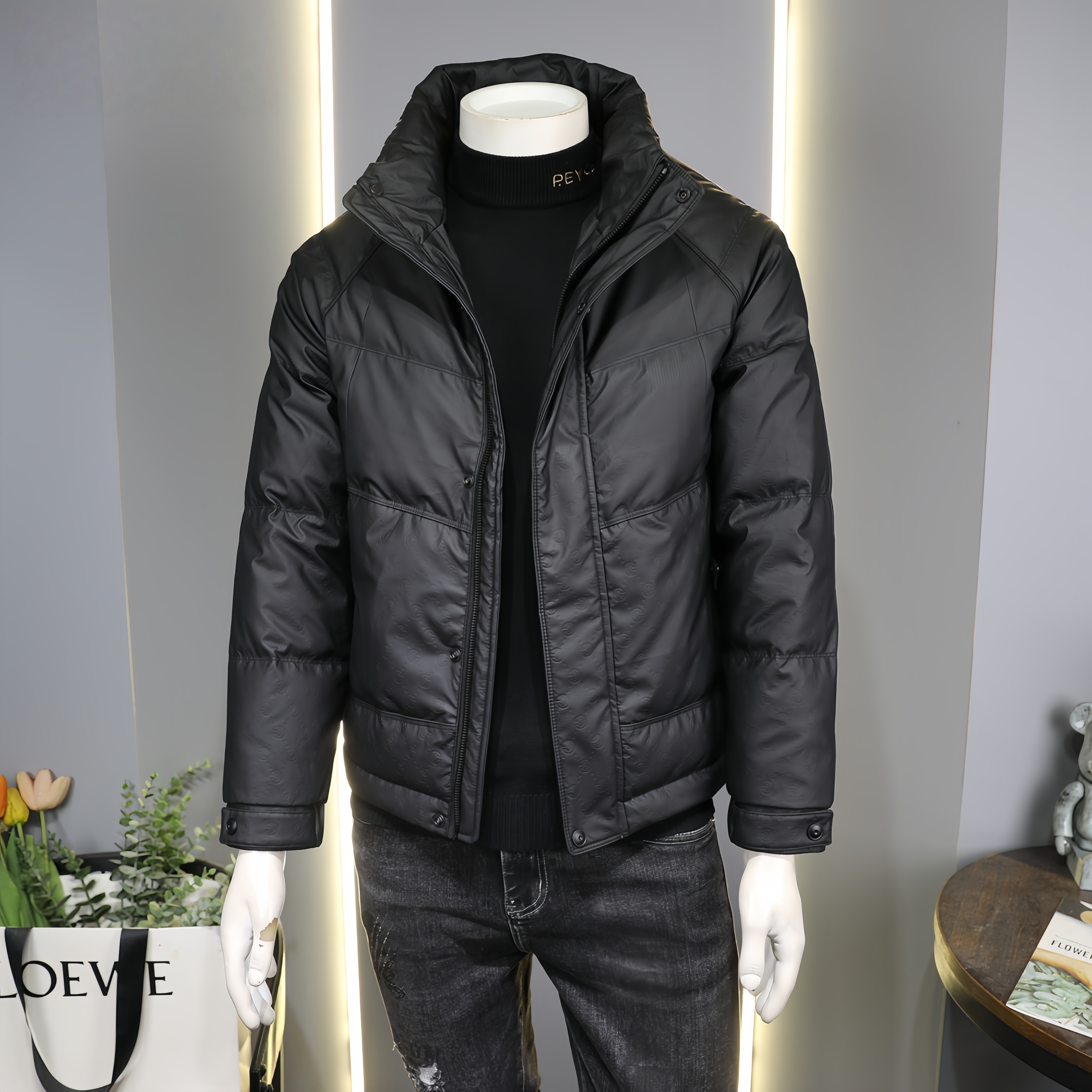 【万达撤柜】皮面羽绒服男冬季新款潮流休闲短款面包服暗纹保暖外套