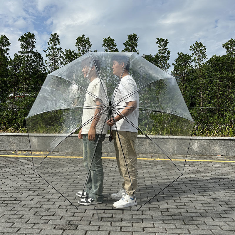 白色透明雨伞ins高颜值超大号双人三人长柄自动加厚加粗抗风儿童
