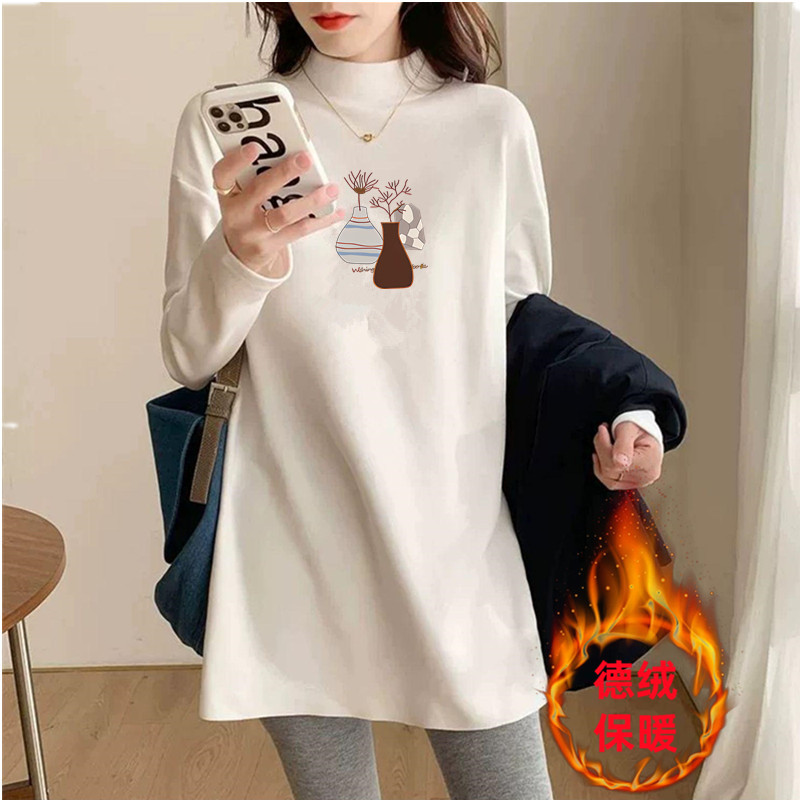 半高领德绒卫衣打底衫女内搭秋冬中长款大码正肩长袖t恤保暖上衣