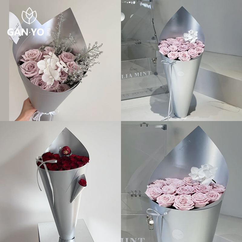 港与 进口双面哑银硬挺纸鲜花束包装纸花艺花店包花造型纸diy资材