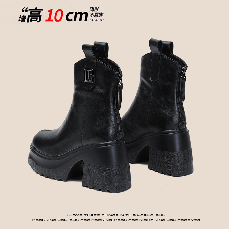 马丁靴女秋冬粗跟显瘦加绒短靴真皮百搭英伦风时尚小个子高跟靴子