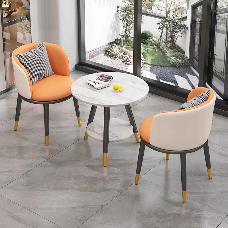 阳台休闲小桌椅简约双层圆桌网红接待一桌两椅洽谈会客三件套组合
