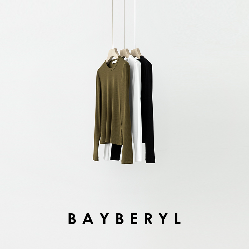 BAYBERYL老贝长袖螺纹T*显瘦圆领打底弹百搭25秋T恤NT5F1302-8/31
