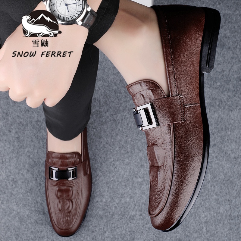 皮鞋男新款时尚韩版商务正装休闲鞋韩版百搭透气一脚蹬驾车通勤鞋