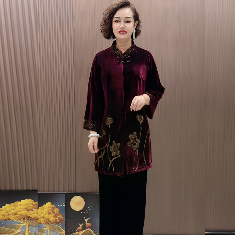 阔太太新中式复古时尚优雅简约常规袖高品质外套中喜婆婆洋气女装