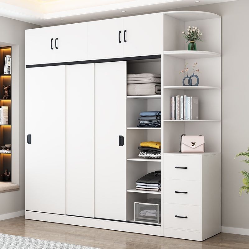 衣柜家用卧室推拉门储物柜简约现代大容量衣橱出租房实木质收纳柜