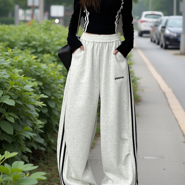 新时尚覆盖运动休闲，运动裤2025春秋季高时尚阔宽松女性裤腿腰身