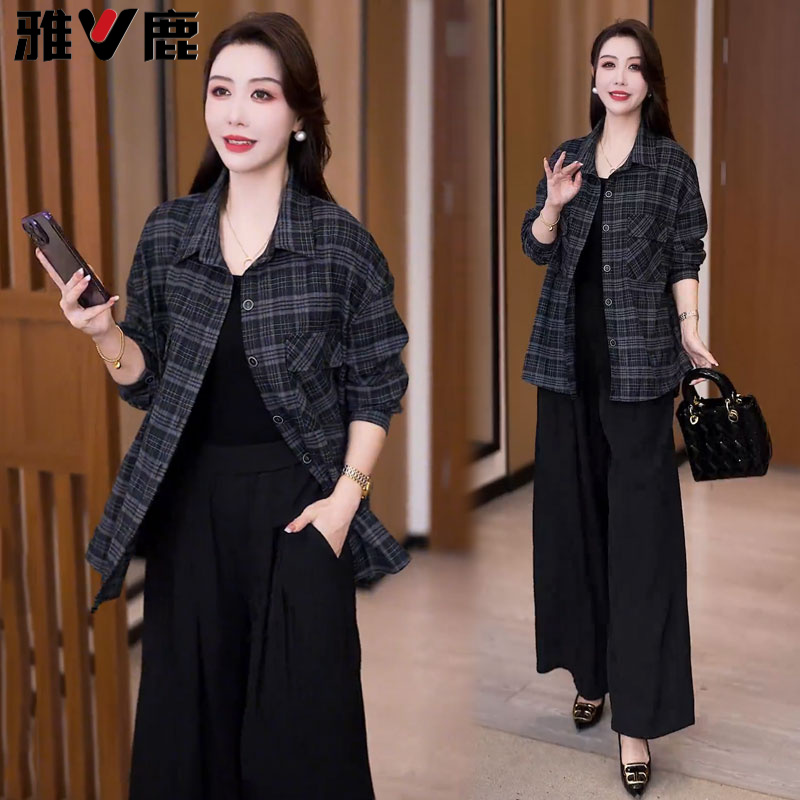 雅鹿衬衫短外套女2025秋季新款气质宽松显瘦长袖宽松百搭格子衬衣