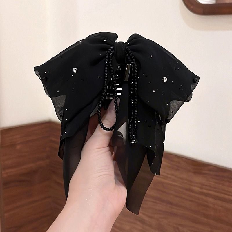 繁星点点蝴蝶结浪漫轻纱抓夹精致高马尾百搭时尚高级感鲨鱼夹发夹