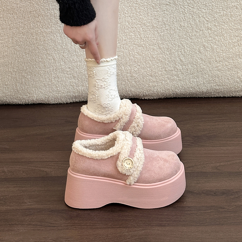 魔术贴毛绒增高勃肯鞋女2025厚底增高保暖魔术贴懒人鞋舒适休闲鞋