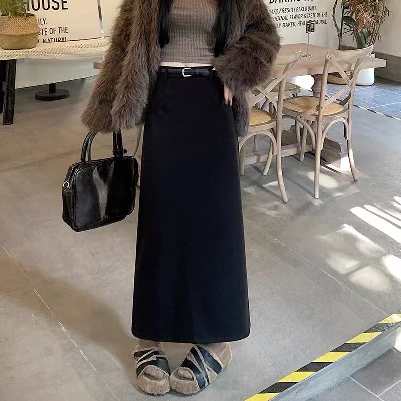 送腰带【高定面料】西装加厚秋冬款高腰显瘦后开叉a字一步包臀长裙