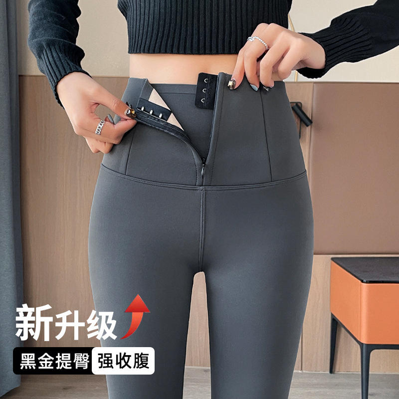 弹力收腹鲨鱼裤女秋冬季外穿加绒加厚打底裤高腰提臀紧身芭比裤子