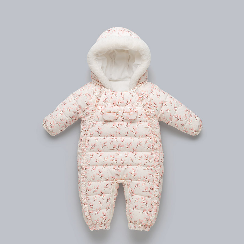 婴儿羽绒连体衣女宝宝加绒加厚抱衣冬季幼儿外出服哈衣连身衣冬装
