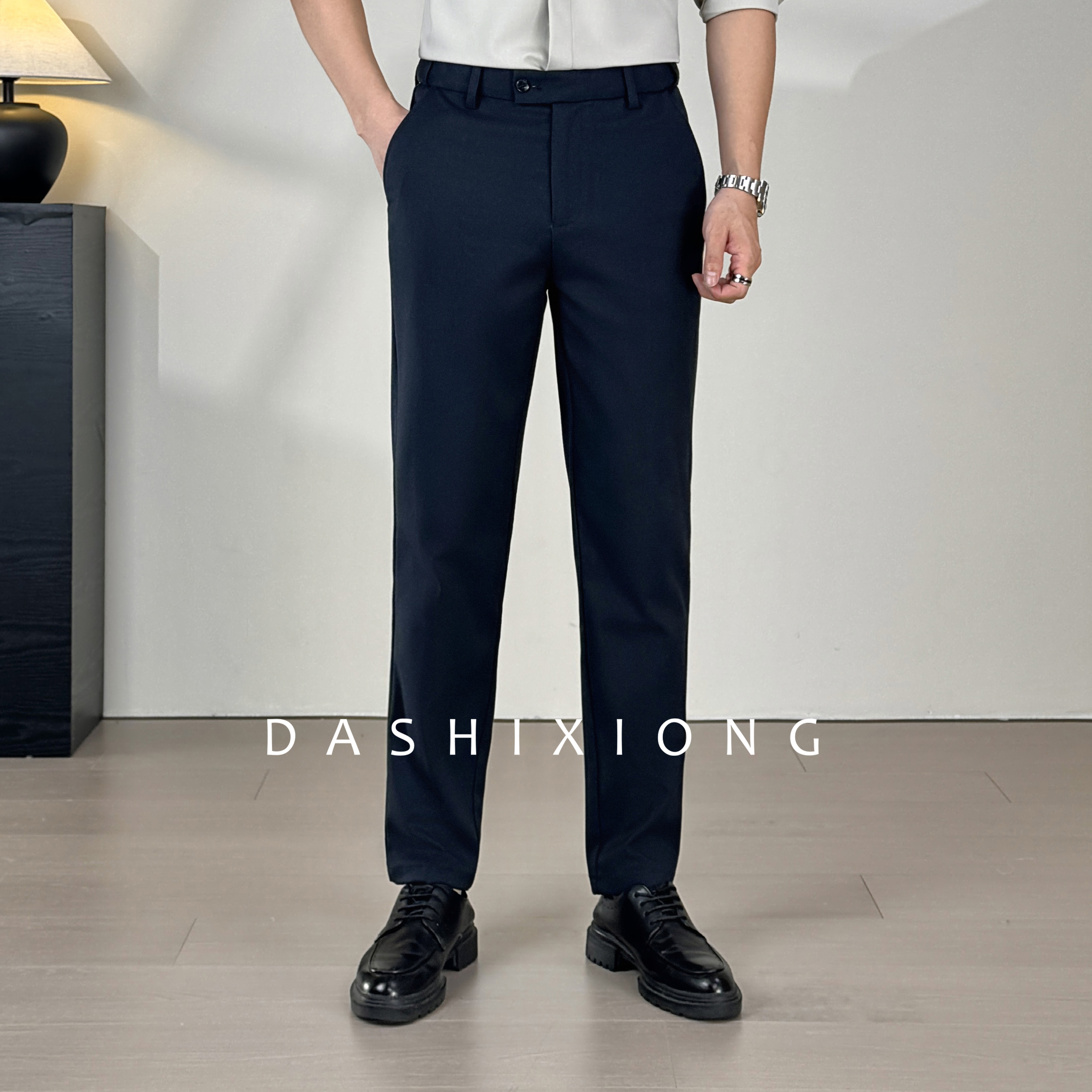 男士秋冬羊毛混纺西裤商务休闲弹力锥形九分裤防滑条通勤百搭长裤