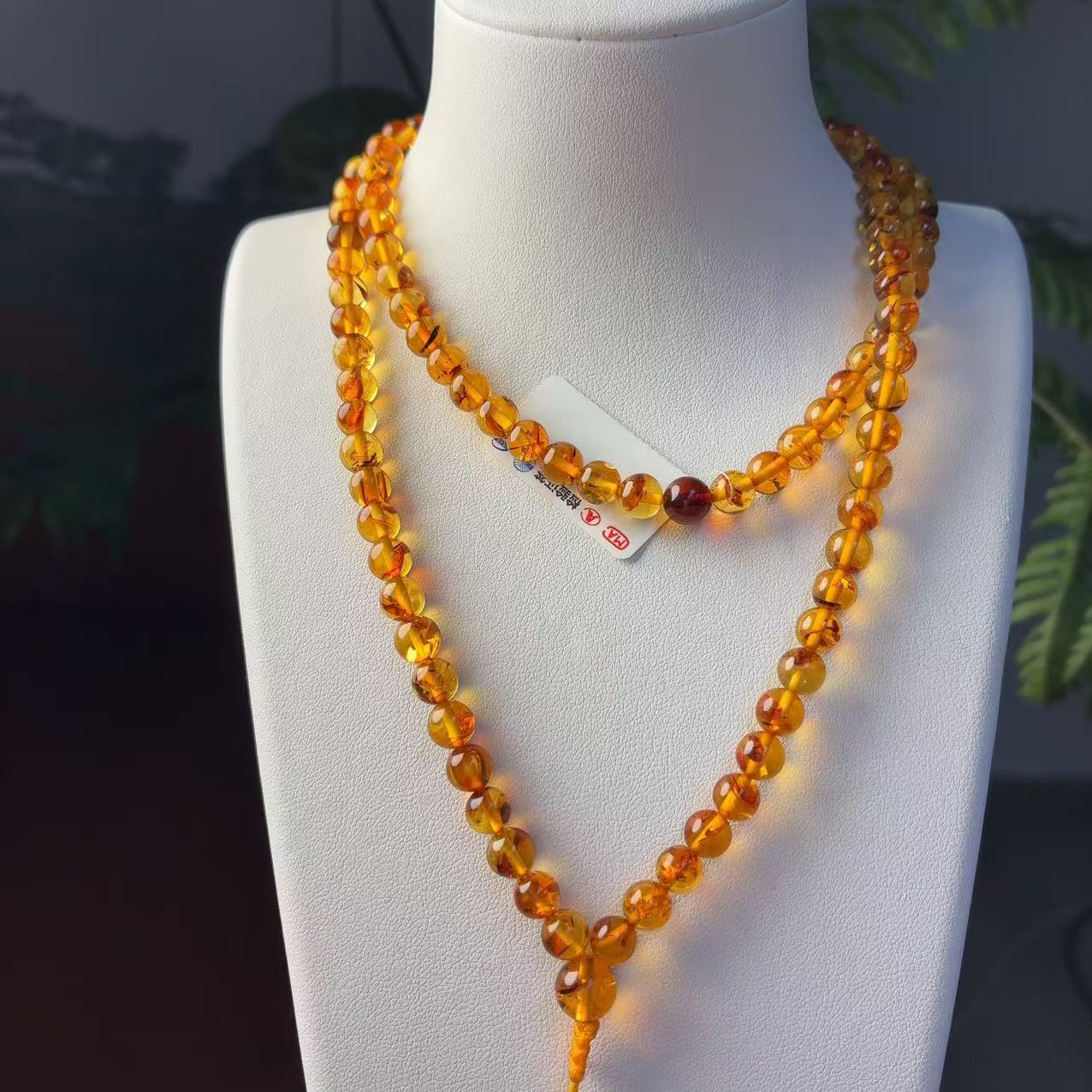 6mm108天然俄罗斯花珀 满金花精美时尚气质长链万用链彩色琥珀链