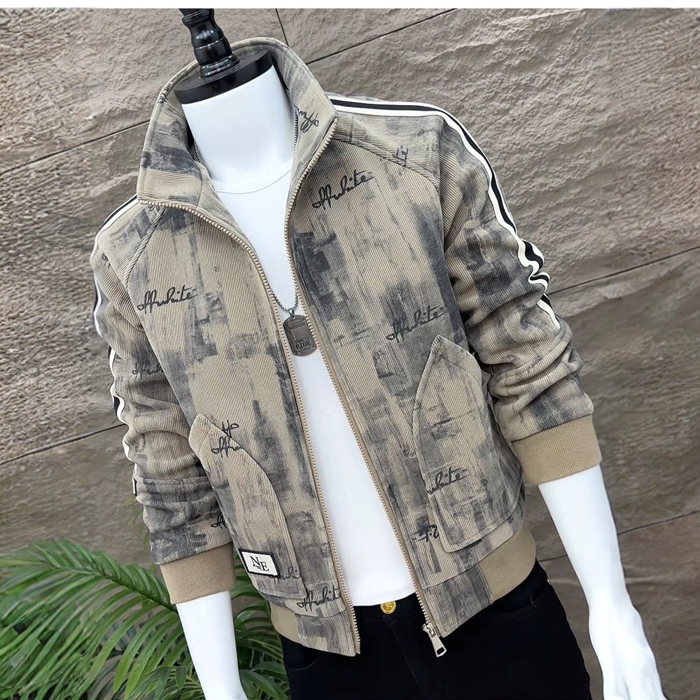 克里斯秋新款印花男士立领夹克潮流百搭修身上衣休闲时尚迷彩外套