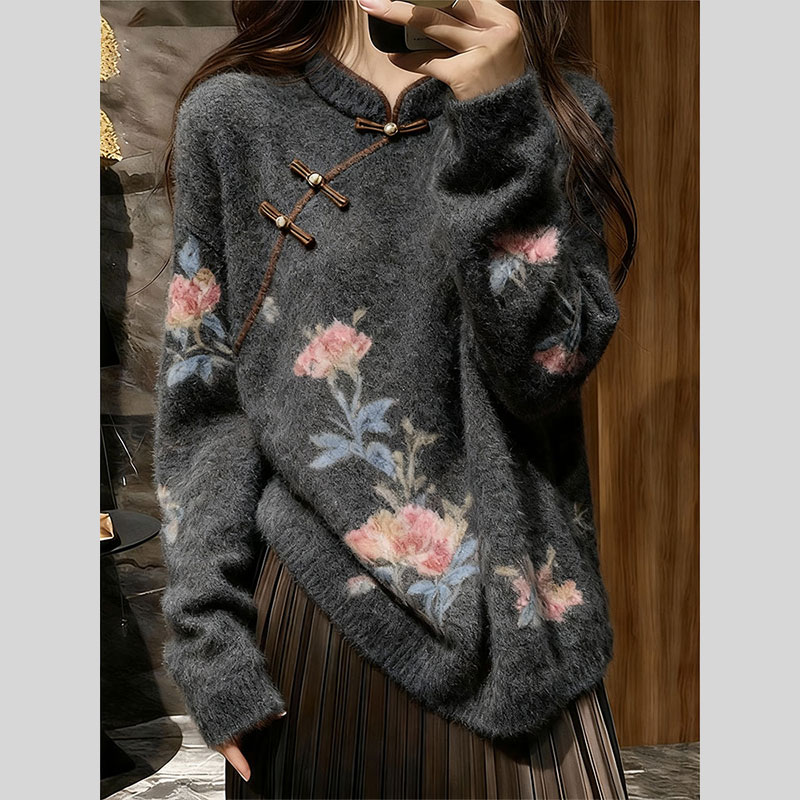 新中式国风毛衣女款2025新款慵懒高级感针织可外穿内搭上衣女秋冬