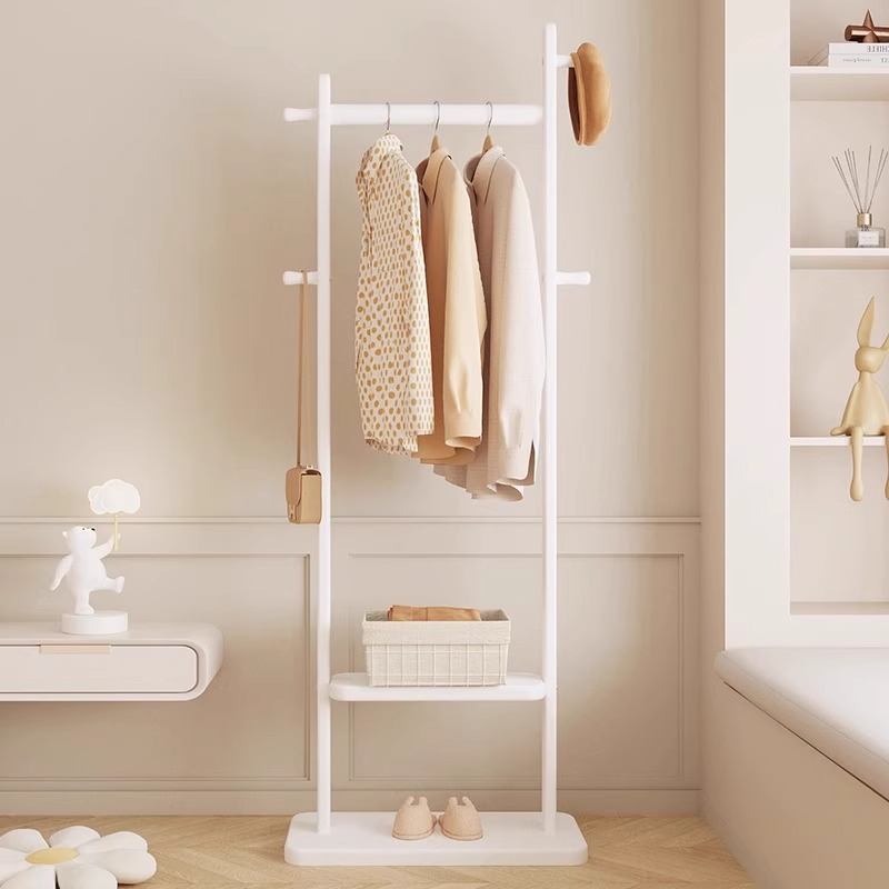 奶油风白色衣架子落地式家用入户一体靠墙卧室放脱下的衣服架子