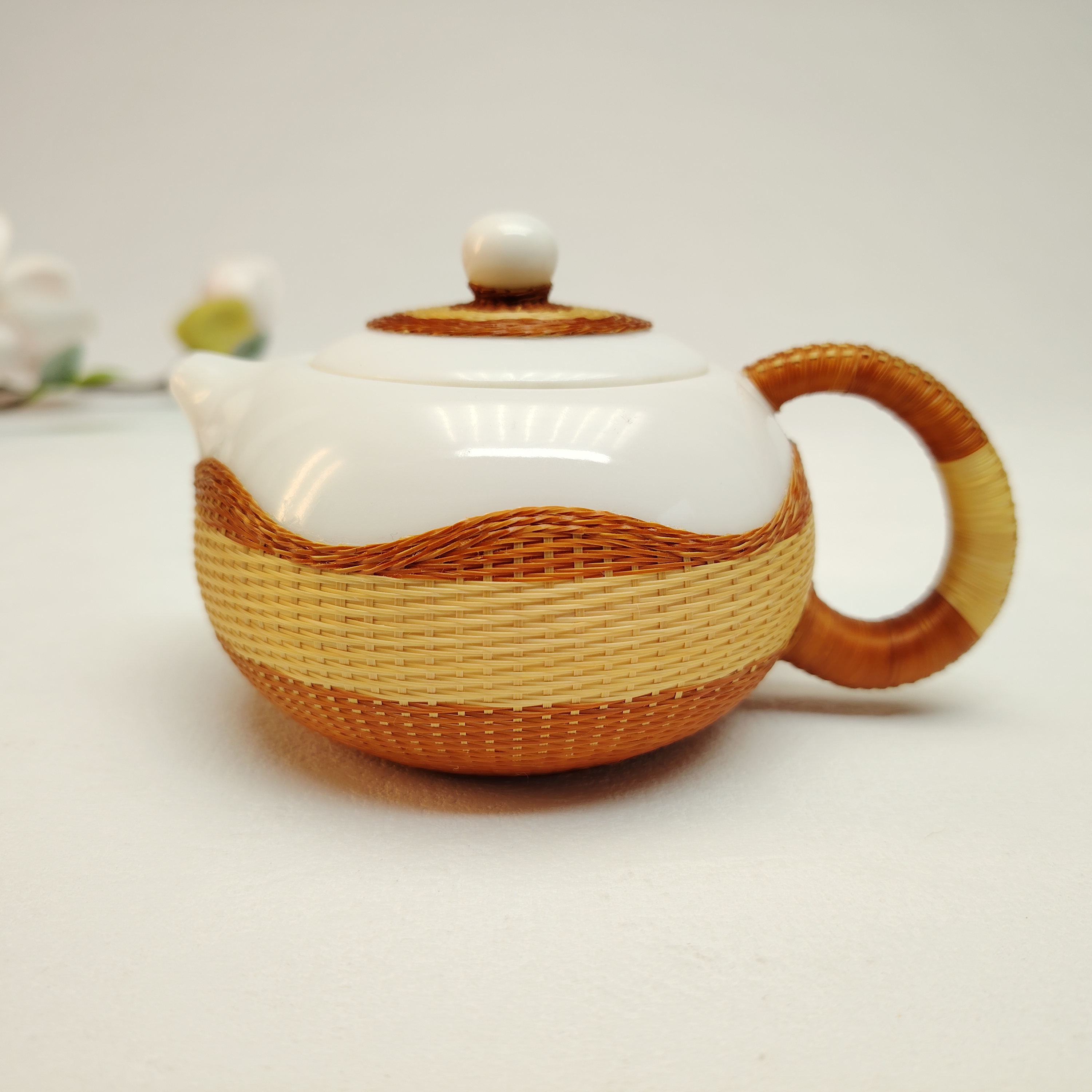 竹丝扣瓷手工编织高端茶具商务定制礼品非遗手工制作独特茶具礼品