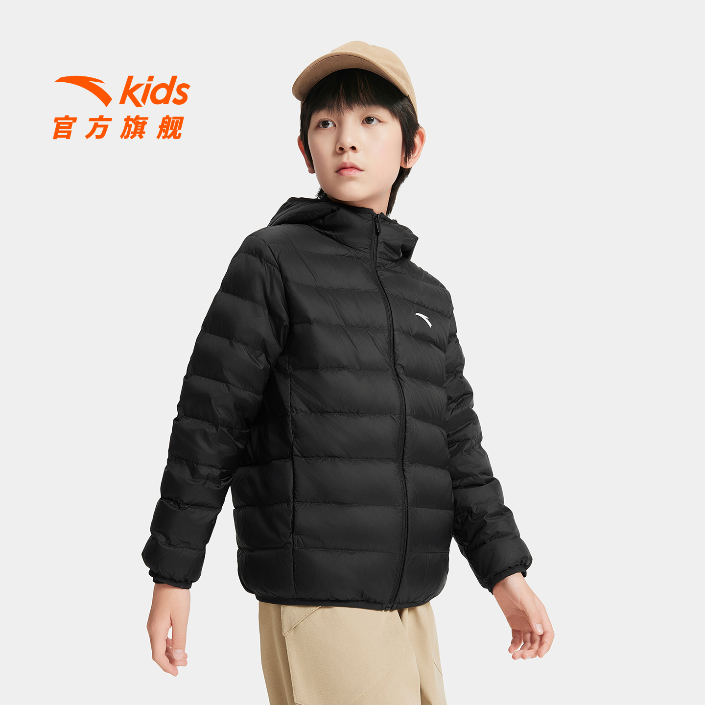 安踏儿童男女童轻薄羽绒服2025新款舒适保暖青少年连帽羽绒服外套