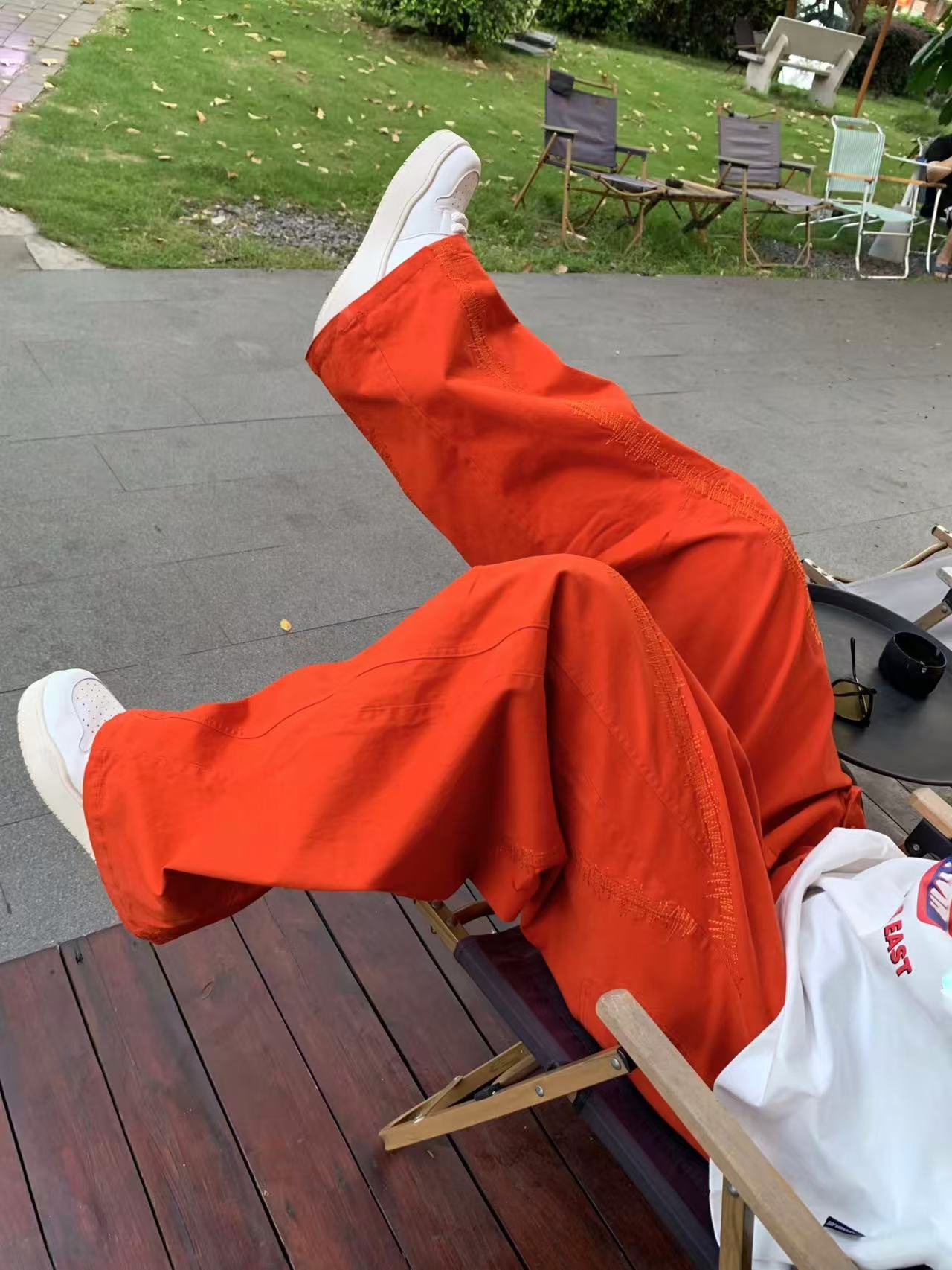 FR-【南瓜裤】秋冬美式弯刀韩系刺绣阔腿宽松情侣长裤