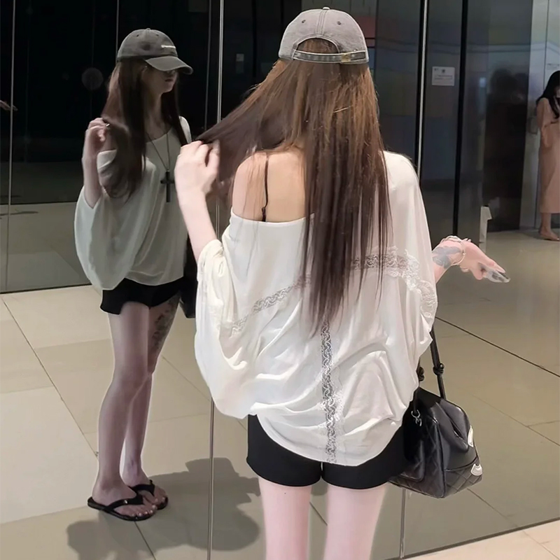 老钱风松弛感女装蕾丝凉感短袖T恤夏季防晒罩衫宽松显瘦漂亮上衣