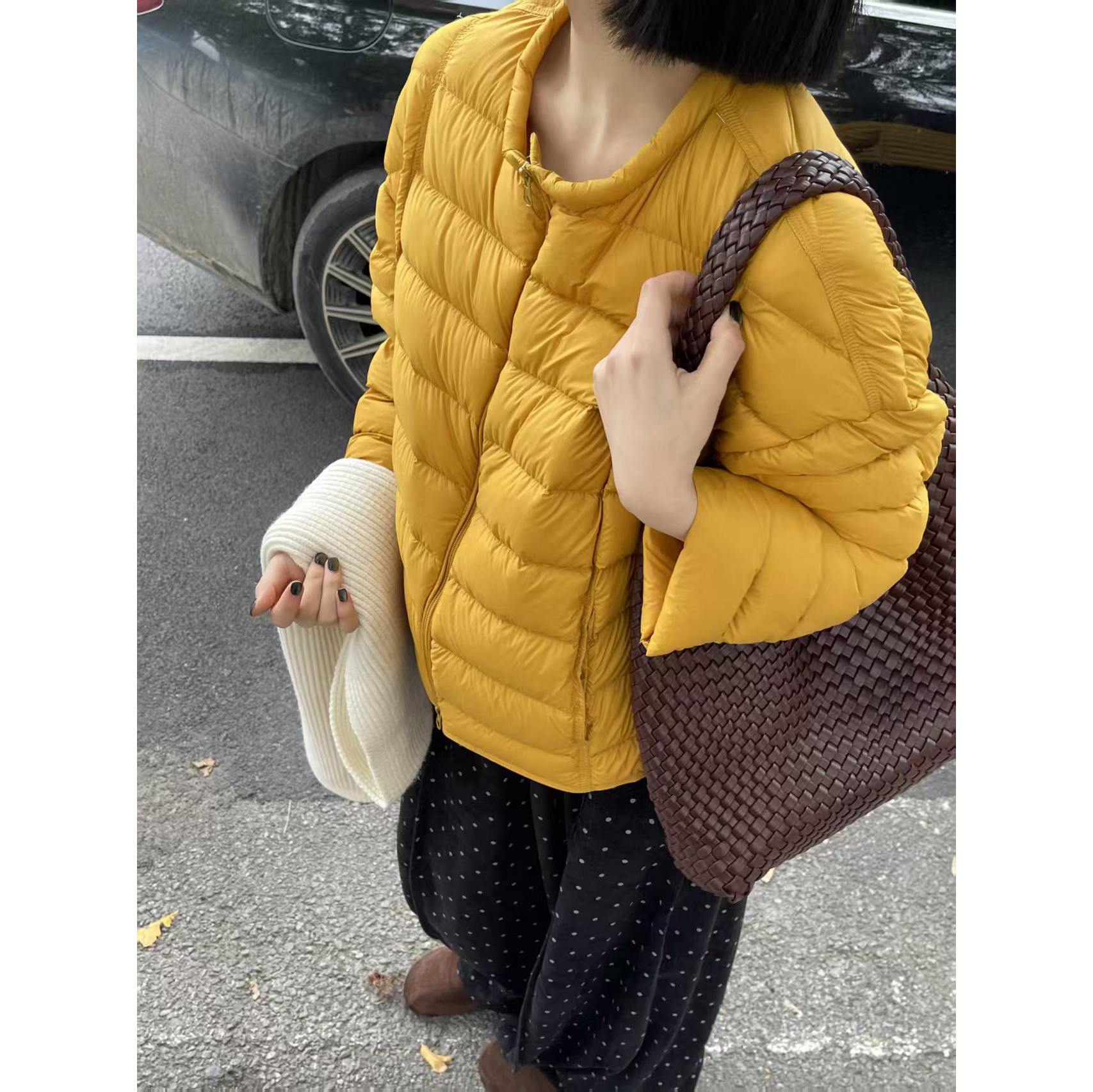 现货-简约通勤轻薄排骨棉服女冬季新款舒适百搭纯色百搭棉衣外套