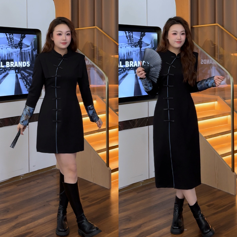 花菜微胖定制~【相见欢】秋冬新款时尚复古国风显瘦新中式连衣裙