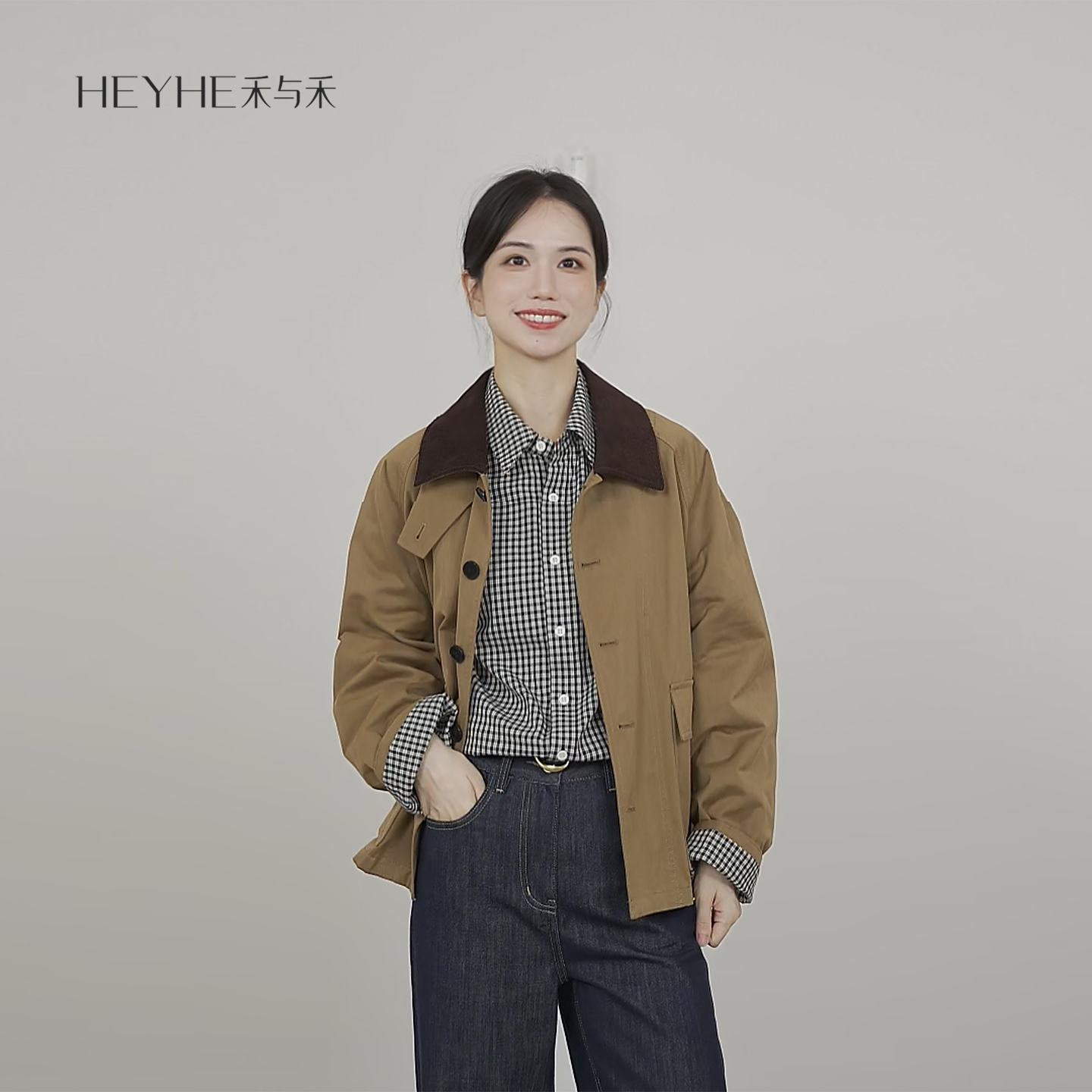 小禾【巴恩风】秋季新款高密斜纹棉百搭显瘦夹克巴恩风短款外套风衣